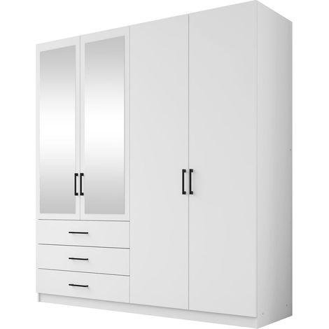 Armario Fungar, Blanco, 215x196x60cm, Puertas de armario: Con bisagras, Número de estantes: 0