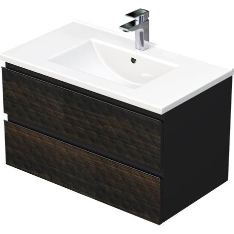 Cube Way 80x47,5x46 cm mobile da bagno sospeso a 2 cassetti con lavabo in ceramica, marrone opaco (CUBE3D802ZHMOD)