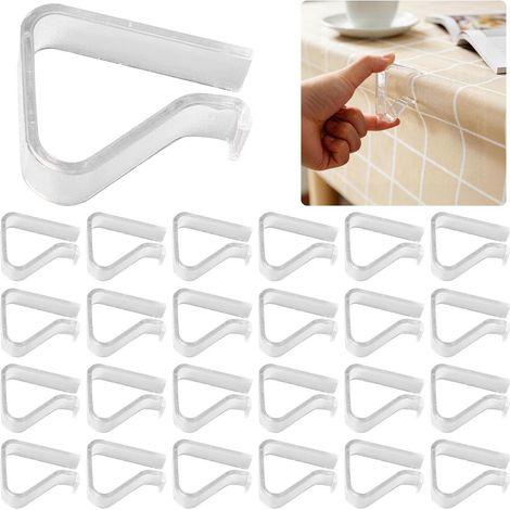 Lot de 24 pinces à nappe transparentes, pinces en plastique pour nappe, pinces de maintien de nappe résistantes au vent, support de nappe pour la maison, les mariages et les fêtes. (1/5)