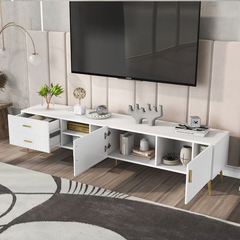Mueble para TV blanco 180 x 35 x 41 cm con cajones y estanterías (1/5)