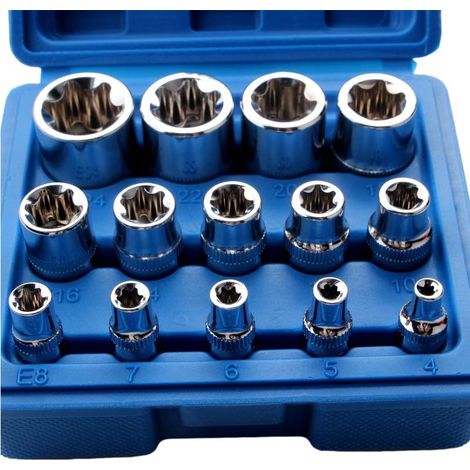 Jeu de douilles Torx femelle E Star E4-E24 E-Torx écrou à douille hexagonale externe 14 pièces (1/3)