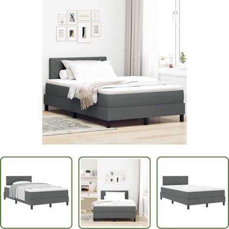 Lit moderne - Lit à ressorts avec matelas Gris foncé 120 x 190 cm tissu (1/5)