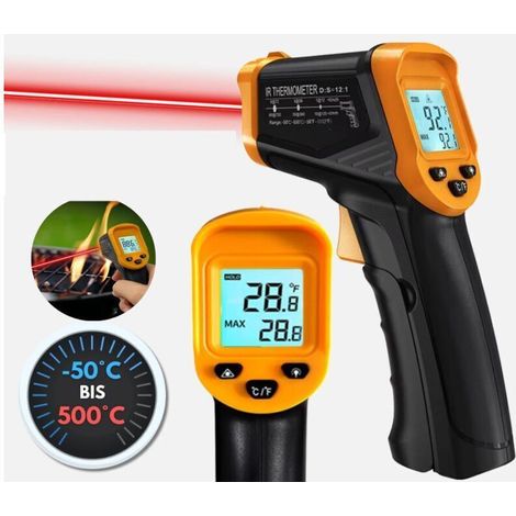 Termometro laser, termometro a infrarossi senza contatto da -50 °C a 500 °C con emissività regolabile, termometro per forno per pizza per cucina/barbecue/termometro industriale per carne - Crezuo