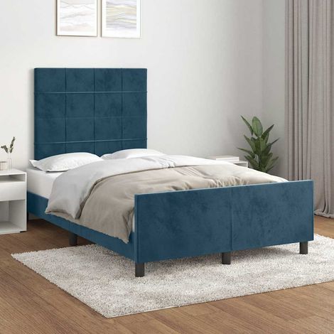 Cadre de lit 120 x 190 cm avec tête de lit réglable, velours bleu foncé, sans matelas - PANGIVO (1/5)