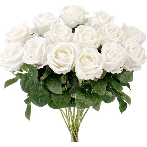 Lot de 14 roses artificielles en velours et soie avec longues tiges pour la Saint-Valentin, les centres de table de mariage, les anniversaires, les fêtes, la décoration de la maison (1/5)