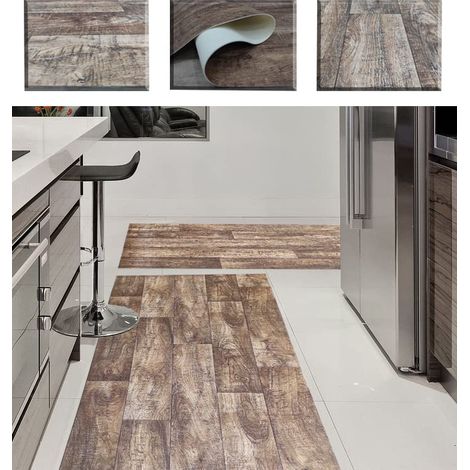 Tapis Long pour Cuisine en Vinyle antidérapant Motif Bois, également pour couloirs, Salons, salles et entrées. (1/5)