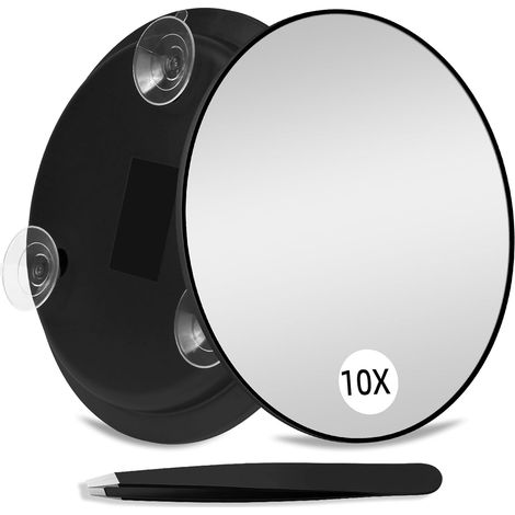 10X Miroir Grossissant, 3 Ventouses, Fort Grossissement, Pince à épiler (1/5)