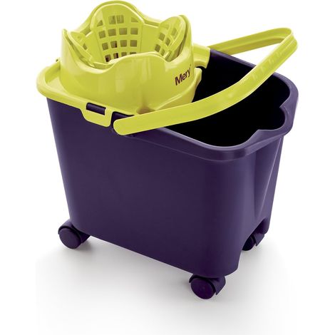 1 - Seau Essoreur - Système à Ressort - Roues Pivotantes 360º - Pour Tous Types de Serpillières &43 Vidange Facile Intérieur Violet 14L (1/5)