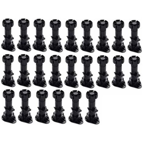 Pieds de meuble réglables en plastique noir – Lot de 24 pièces – Hauteur ajustable 60-80mm – Base large avec clip de fixation (1/5)
