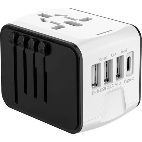 Universal International Travel Adapter with 3 USB and 1 Type-C, France Plug to USA Canada UK EU Australia China Japan (1/5)