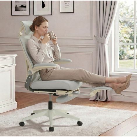 MEUBLIV Silla de oficina plegable gris ergonómica con reposacabezas y reposapiés (1/5)