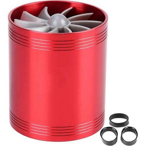 Turbocompresseur d'admission d'air automatique pour voiture, turbocompresseur universel à double ventilateur, turbocompresseur à économie de carburant, accessoires de modification de voiture (rouge) (1/5)