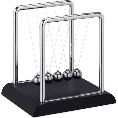 Pendule Newton, décoration bureau de travail, physique, science & art, 5 boules, métal, balancier, argenté, 1(socle noir) (1/4)