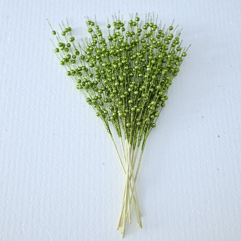 Künstlicher Glitzerbeerenstiel, 40 cm, grüner Beerenzweig, Ornamente für Weihnachtsbaumkränze, Blumenarrangements und Tischdekorationen (1/5)