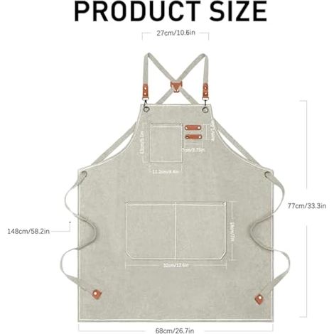 Tablier Homme Femme, Tablier de Chef en Coton Toile avec Bretelles Réglables & Grandes Poches, Tablier Croisé Dos pour Cuisine, Pâtisserie, Jardinage, Peinture, Artiste, Taille Unique (1/5)
