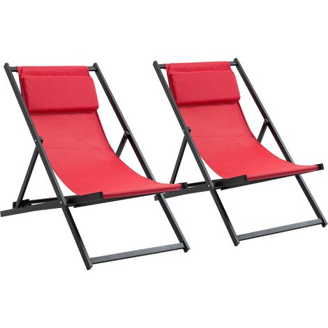 Set 2 Sedie Sdraio Pieghevoli in Alluminio 96,35x58x91,5 cm Rex Rosso (1/5)