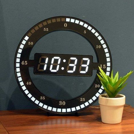 Silent LED digital table clock - Black electronic wall clock - Redone desk clock - For bedroom, living room and office 30 cm, (1/4)