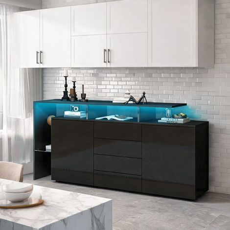 Buffet coloris noir en panneau de particules 160 x 35 x 70 cm (1/5)