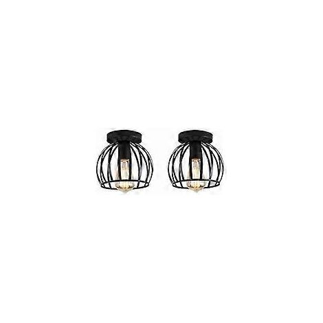 2 Stück rtro fer forg plafonnier E27 clairage industriel lampe de plafond mtal chambre salon - Noir (1/4)