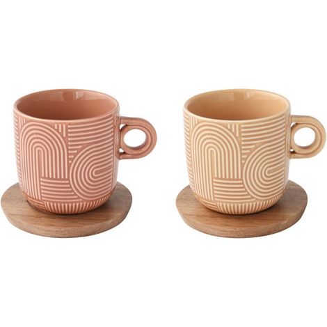 Geschenkset 2 Tassen 25cl aus Porzellan mit Untertasse aus Akazie Take A Loop Ass.4 - Pozzi Milano Spa