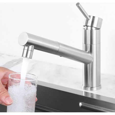 Robinet de Cuisine avec Douchette Extractible, Mitigeur d'Évier avec 2 Modes de Pulvérisation, Robinetterie de Cuisine Rotatif à 150°, Robinet Evier Brossé Acier Inoxydable (1/5)