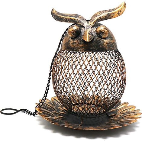 Mangeoire suspendue en forme de hibou, en maille métallique, pour oiseaux sauvages, idéale pour décorer votre jardin ou votre cour extérieure.