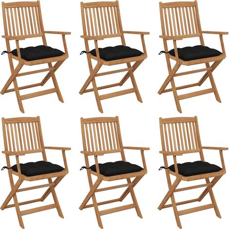 Lot de 6 Chaises de jardin pliables - Chaises d'extérieur pour terrasse/jardin avec coussins Bois d'acacia BV186602 - BonneVie (1/5)