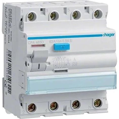 Hager Interruptor Diferencial 4 Polos 63A 6kA Sensibilidad 300mA