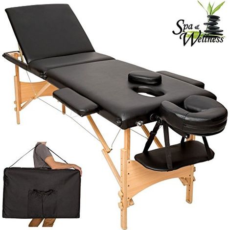 Lettino Massaggi Portatile in Legno 3 Zone Fisioterapia Estetista Zona SPA Nero (1/5)