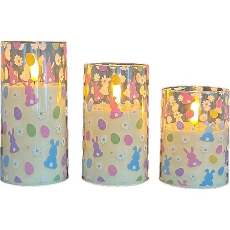 3er Set LED-Teelichter ohne Flamme Ostern – Dekorative Elektronische Kerze mit Hase & Eiern, Ambiente-Lampe für Innenraum, Hochzeit, Party