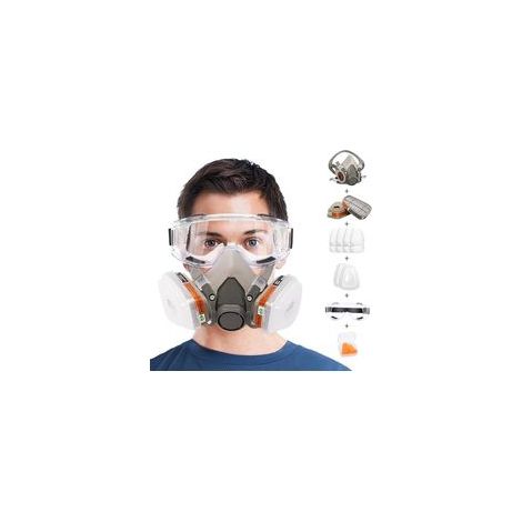 Masque de Protection Respiratoire avec Filtres + Bouchons d'Oreilles, idéal pour peinture à gaz, résine époxy, polissage et retrait de moisissures.