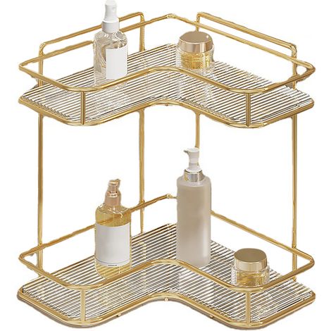 Étagère de rangement de luxe pour salle de bain avec plan de travail triangulaire, vasque en acrylique, rangement d'angle pour toilettes. (1/5)