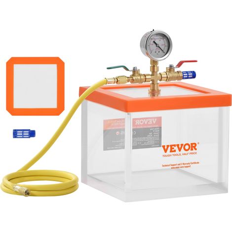 Chambre à vide de 7,6 L, chambre de dégazage sous vide polyvalente améliorée acrylique couleur transparente, pour dégazage de la résine, du gel de silice, du gypse et l'extraction sous vide (1/5)