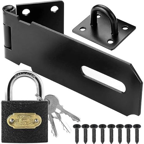 4 Inch Loquet Porte Acier Inoxydable avec Cadenas Agrafe, Verrou Porte Loquet de Sécurité Loquet de Cadenas Agrafe Porte Fermoir Moraillon De Verrou pour Chambre à Coucher Garage Noir
