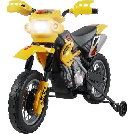 Moto électrique enfants 3-6 ans 6V avec phares et musique, moto cross jaune noir, charge max 25 kg, idéale pour aventures. (1/5)