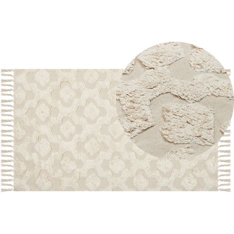 Alfombra de algodón beige claro 80 x 150 cm patrón geométrico minimalista Aksaray (1/5)