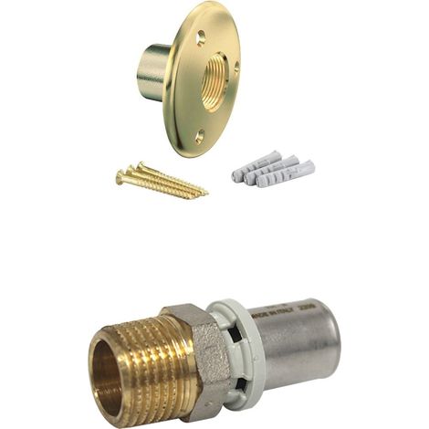 Arcanaute – Raccord rapide à sertir M 1/2" (15/21) – Tube multicouche Ø16 – Applique de jardin en laiton brut – Fixation robuste