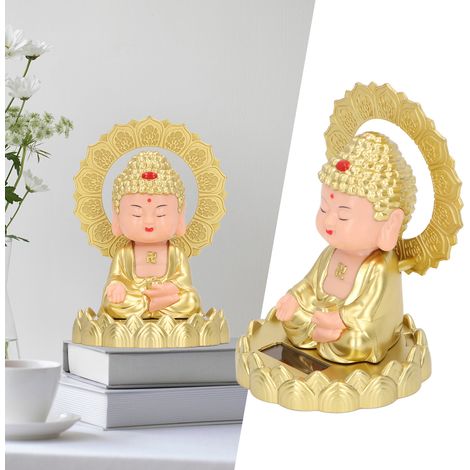 Statue de Bouddha penché à énergie solaire, idéale pour les bureaux, les tableaux de bord de voiture, les bonsaïs et la décoration d'aromathérapie. (1/5)