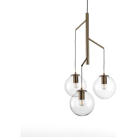Lampadario in vetro e acciaio oro cm. H.77 Ø.38