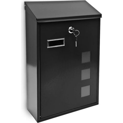 Boîte Aux Lettres - Métal - 25 x 40 x 10 cm - Avec 3 Fenêtres Transparentes - Noir - 1 Pièce (1/4)