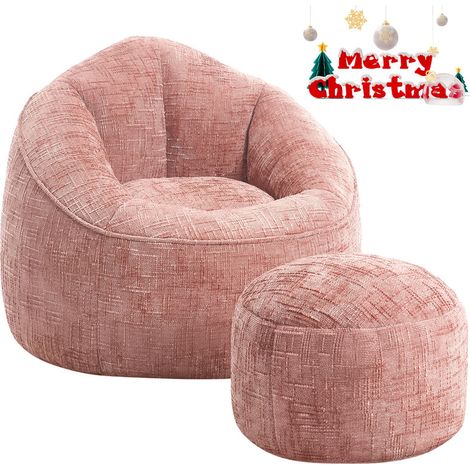 AUTHMIC Klassischer Sitzsack aus Chenille, Sitzsack-Sessel für Erwachsene, 97 cm x 93 cm x 77 cm, Rosa, OEKO-TEX. (1/5)