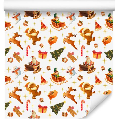 Papier peint de Noël blanc, crème et pêche 50x1000 cm (1/5)