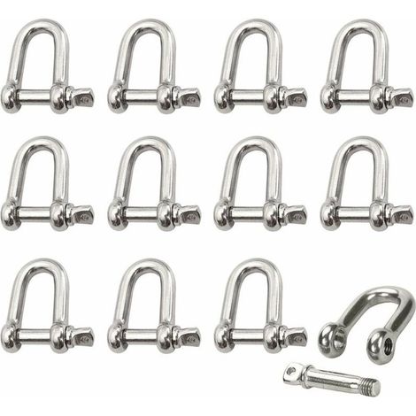 Manille Inox 12 Pièces M4 Manille Inox Acier Manille de Levage Manille D'anneau de D de Chaîne Manille Goupille Vis Boucle Manille Droite Joint Fermoir pour Chaîne (1/5)