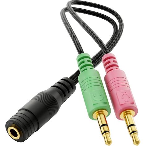 Adaptador en Y para auriculares de PC: 1 conector TRRS CTIA de 4 pines de 3,5 mm a 2 conectores de 3,5 mm - Cable estéreo para portátil
