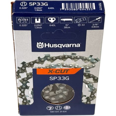 Husqvarna X-Cut SP33G Kettensägekette 33cm ✔ .325'' / 1.3mm / 64 Glieder ✔ Halb-Meißel Ersatzkette für Husqvarna Kettensägen (1/8)