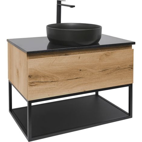Ensemble meuble suspendu SAT B-Way avec vasque à poser et plateau Technistone - Chêne (1/5)
