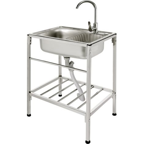 Évier amovible autoportant en acier inoxydable, Évier Inox de Cuisine 1 Bac Professionnel 60x45x75 cm (1/5)