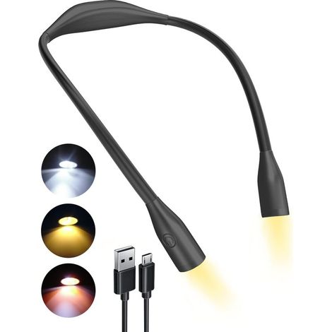 Wiederaufladbare Nackenleselampe, 3 Farben, augenschonendes LED-Nachtlicht, 1000 mAh, ideal zum Lesen, Campen, Nähen und als Geschenk. (1/5)