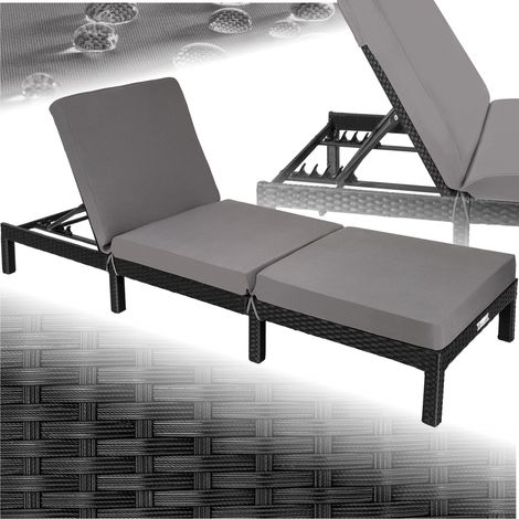 Lettino prendisole in rattan robusto con imbottitura nero (1/8)