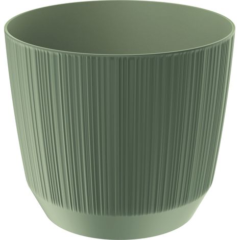 Pot de fleurs rond en plastique avec couvercle rainuré, vert, 12,6 cm, Ryfo